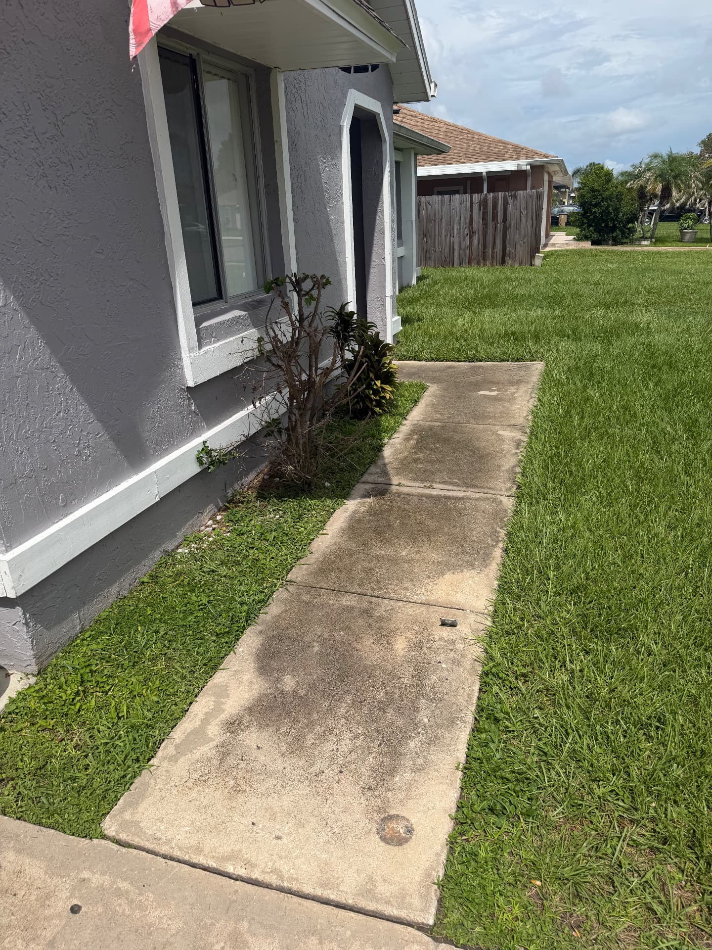 Sidewalk pressure wash before
